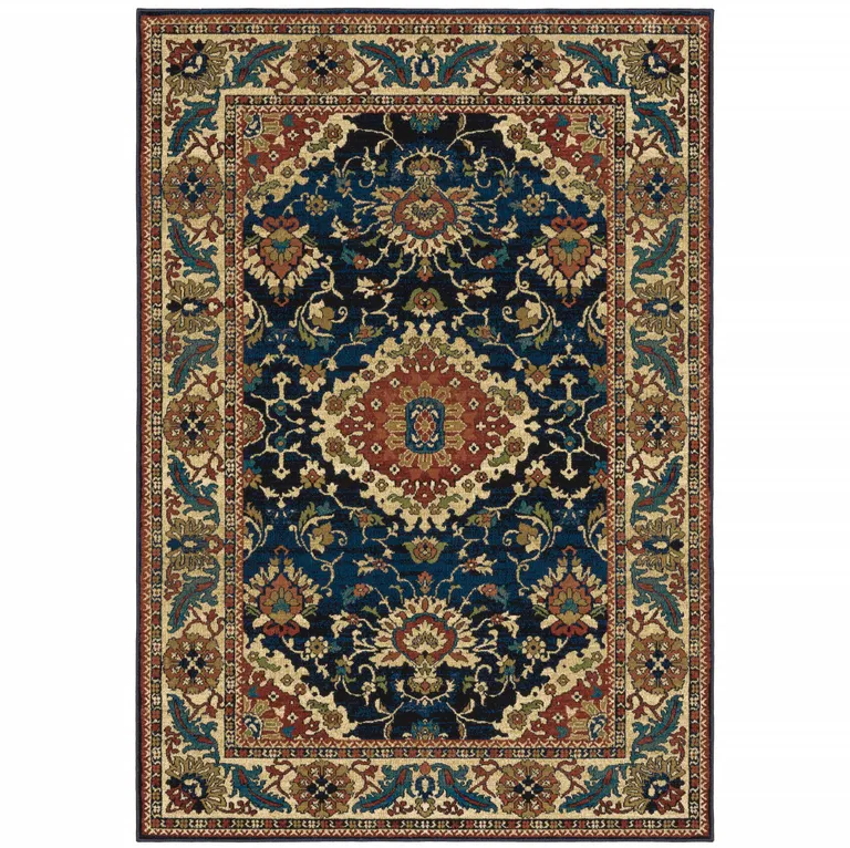 Blue Red And Beige Oriental Power Loom Stain Resistant Area Rug Photo 1