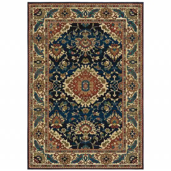 Blue Red And Beige Oriental Power Loom Stain Resistant Area Rug Photo 1