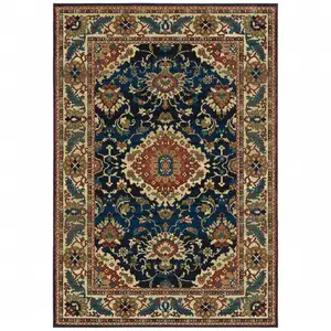 Photo of Blue Red And Beige Oriental Power Loom Stain Resistant Area Rug