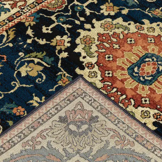 Blue Red And Beige Oriental Power Loom Stain Resistant Area Rug Photo 6