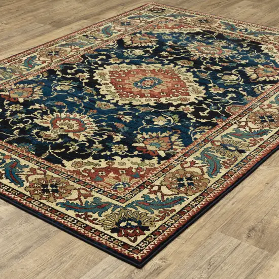 Blue Red And Beige Oriental Power Loom Stain Resistant Area Rug Photo 8