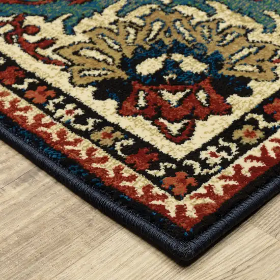 Blue Red And Beige Oriental Power Loom Stain Resistant Area Rug Photo 7