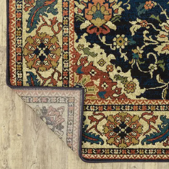 Blue Red And Beige Oriental Power Loom Stain Resistant Area Rug Photo 9