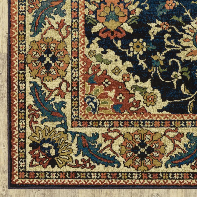 Blue Red And Beige Oriental Power Loom Stain Resistant Area Rug Photo 2