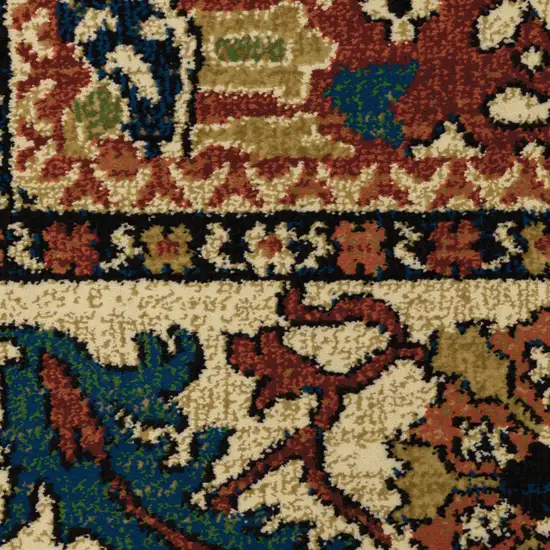 Blue Red And Beige Oriental Power Loom Stain Resistant Area Rug Photo 5