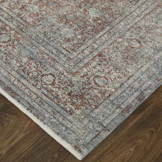 Blue Red And Gray Floral Power Loom Stain Resistant Area Rug Photo 3