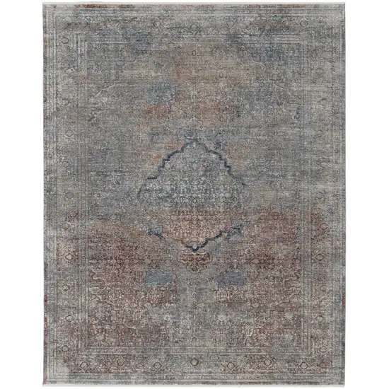 Blue Red And Gray Floral Power Loom Stain Resistant Area Rug Photo 1