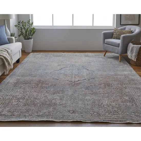 Blue Red And Gray Floral Power Loom Stain Resistant Area Rug Photo 8