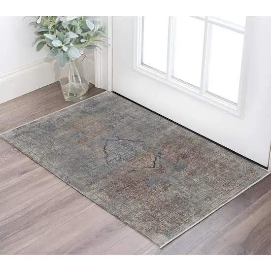 Blue and Gray Floral Power Loom Area Rug Photo 1