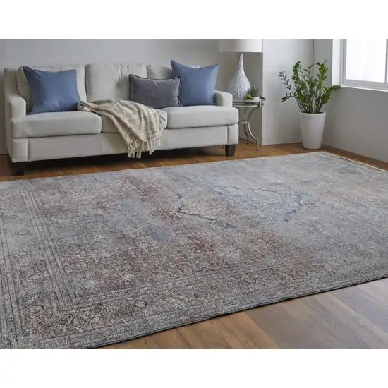 Blue Red And Gray Floral Power Loom Stain Resistant Area Rug Photo 2