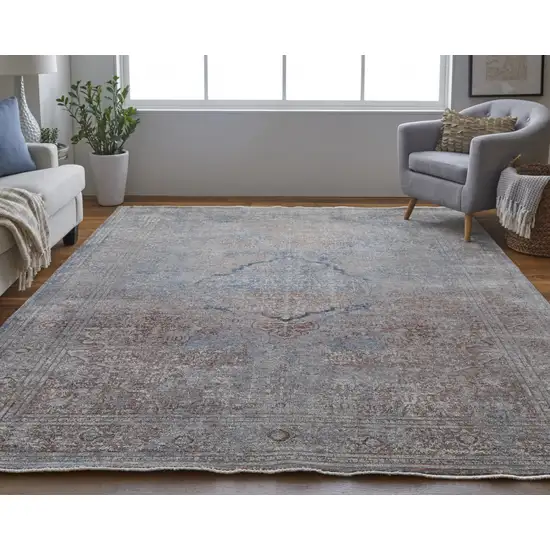 Blue Red And Gray Floral Power Loom Stain Resistant Area Rug Photo 3