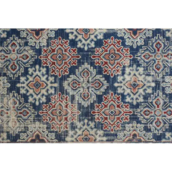 Blue Red And Ivory Abstract Power Loom Distressed Stain Resistant Area Rug Photo 4