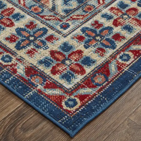 Blue Red And Ivory Abstract Power Loom Distressed Stain Resistant Area Rug Photo 5