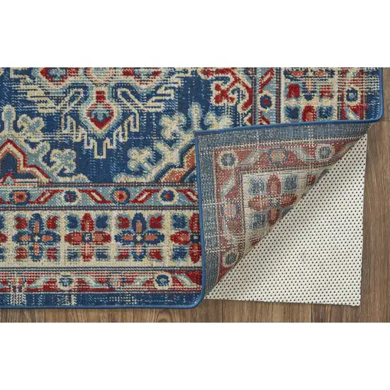 Blue Red And Ivory Abstract Power Loom Distressed Stain Resistant Area Rug Photo 6