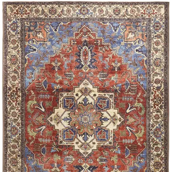 Blue Red And Ivory Floral Area Rug Photo 7