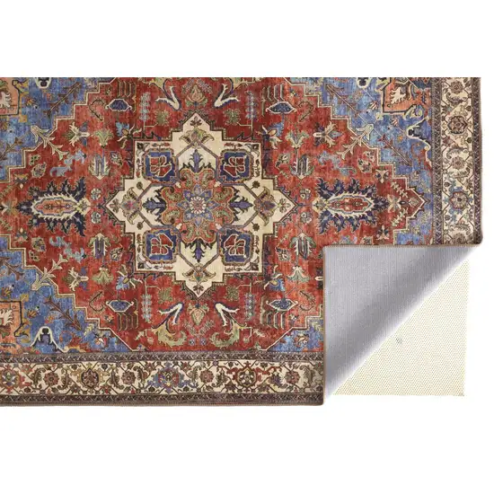 Blue Red And Ivory Floral Area Rug Photo 2