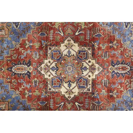 Blue Red And Ivory Floral Area Rug Photo 6