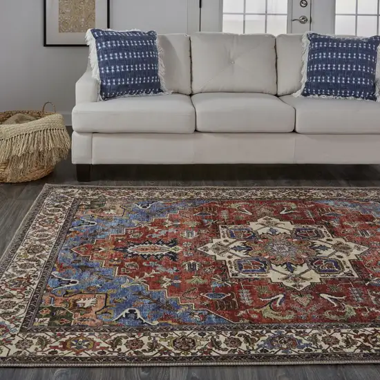 Blue Red And Ivory Floral Area Rug Photo 1