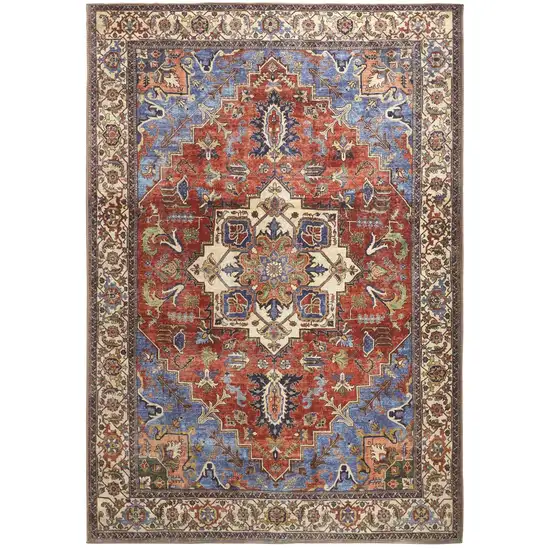 Blue Red And Ivory Floral Area Rug Photo 3