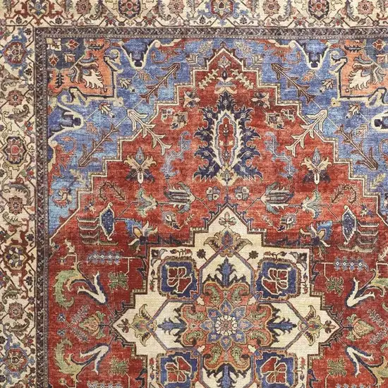 Blue Red And Ivory Floral Area Rug Photo 6