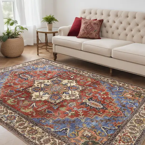 Blue Red And Ivory Floral Area Rug Photo 1