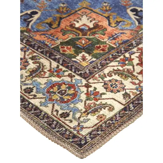 Blue Red And Ivory Floral Area Rug Photo 4