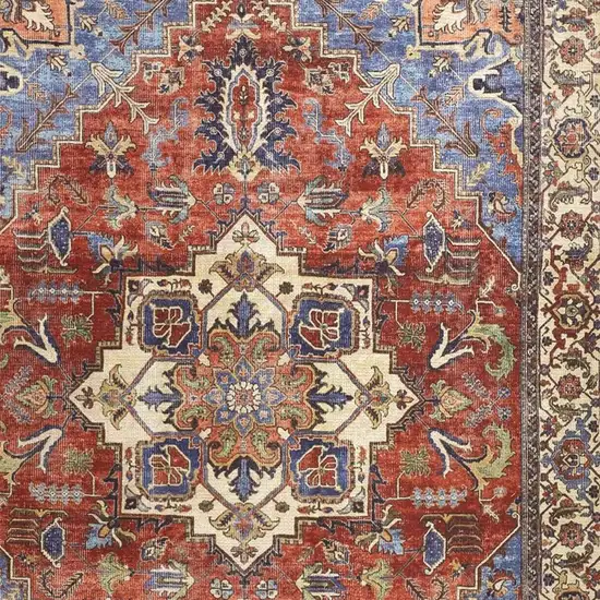 Blue Red And Ivory Floral Area Rug Photo 8