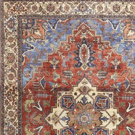 Blue Red And Ivory Floral Area Rug Photo 7