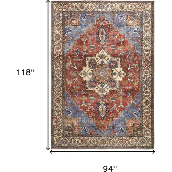 Blue Red And Ivory Floral Area Rug Photo 3