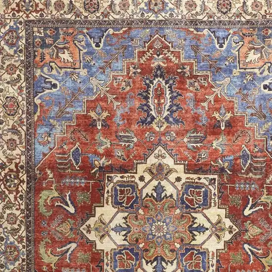 Blue Red And Ivory Floral Area Rug Photo 7