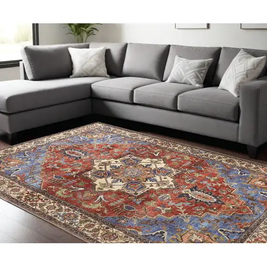 Blue Red And Ivory Floral Area Rug Photo 1