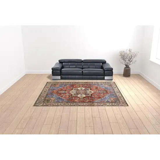 Blue Red And Ivory Floral Area Rug Photo 3