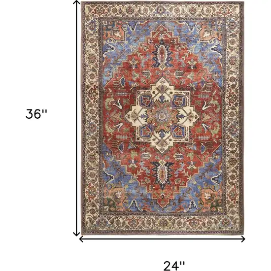 Blue Red And Ivory Floral Area Rug Photo 5