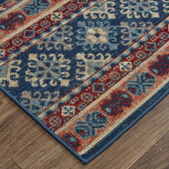 Blue Red And Ivory Geometric Power Loom Distressed Stain Resistant Area Rug Photo 5