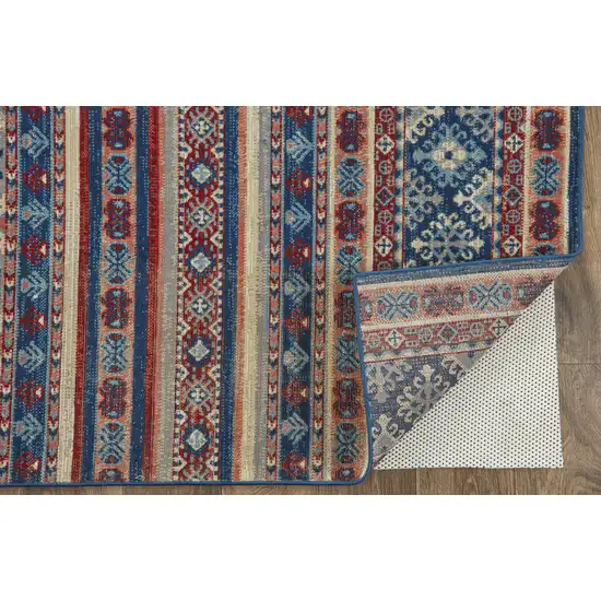 Blue Red And Ivory Geometric Power Loom Distressed Stain Resistant Area Rug Photo 3