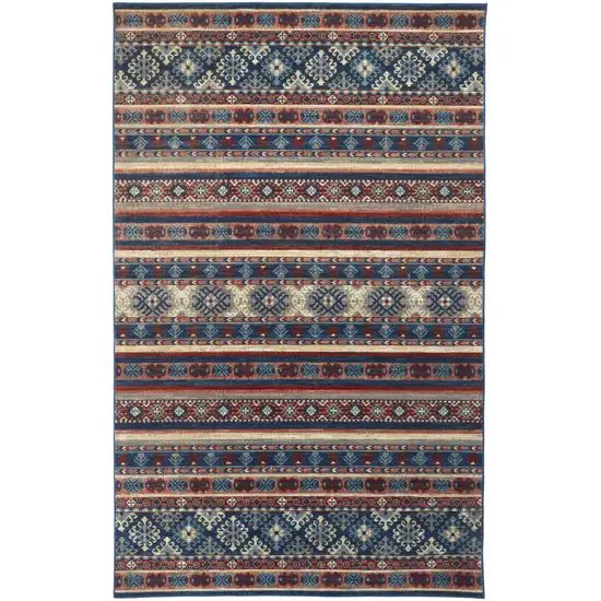 Blue Red And Ivory Geometric Power Loom Distressed Stain Resistant Area Rug Photo 1