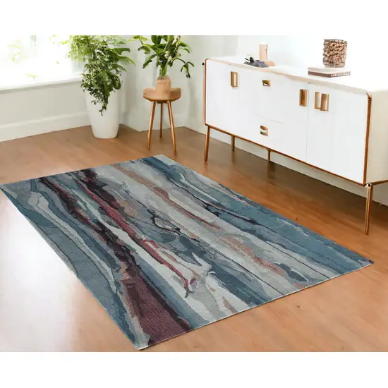 Blue and Orange Wool Abstract Hand Tufted Area Rug Photo 1