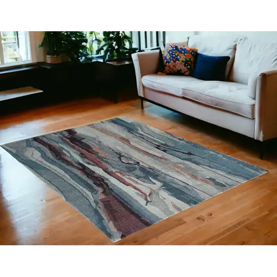 Blue and Orange Wool Abstract Hand Tufted Area Rug Photo 1