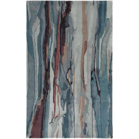 Blue Red And Ivory Wool Abstract Tufted Handmade Stain Resistant Area Rug Photo 1