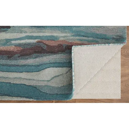 Blue Red And Ivory Wool Abstract Tufted Handmade Stain Resistant Area Rug Photo 3