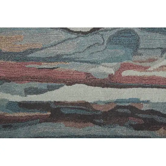 Blue Red And Ivory Wool Abstract Tufted Handmade Stain Resistant Area Rug Photo 4