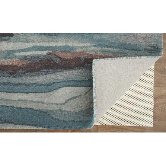 Blue Red And Ivory Wool Abstract Tufted Handmade Stain Resistant Area Rug Photo 2