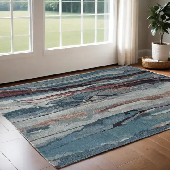 Blue and Orange Wool Abstract Hand Tufted Area Rug Photo 1