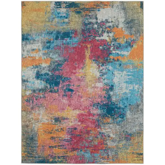 Blue Red And Orange Abstract Distressed Area Rug Photo 2