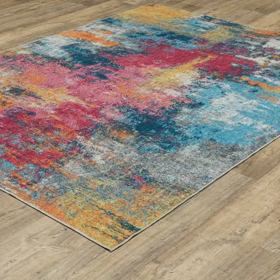 Blue Red And Orange Abstract Distressed Area Rug Photo 5