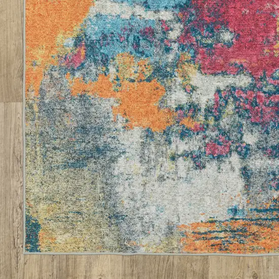 Blue Red And Orange Abstract Distressed Area Rug Photo 9