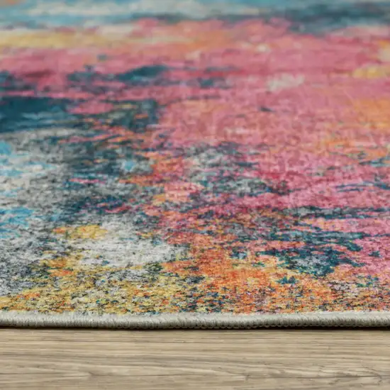 Blue Red And Orange Abstract Distressed Area Rug Photo 6