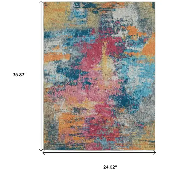 Blue Red And Orange Abstract Distressed Area Rug Photo 3