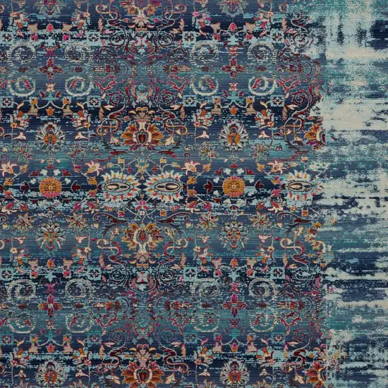 Blue Red And Orange Floral Distressed Non Skid Area Rug Photo 7