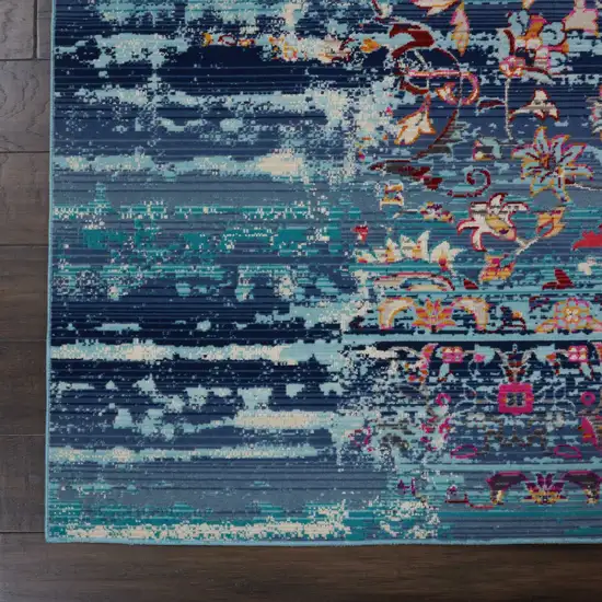 Blue Red And Orange Floral Distressed Non Skid Area Rug Photo 4